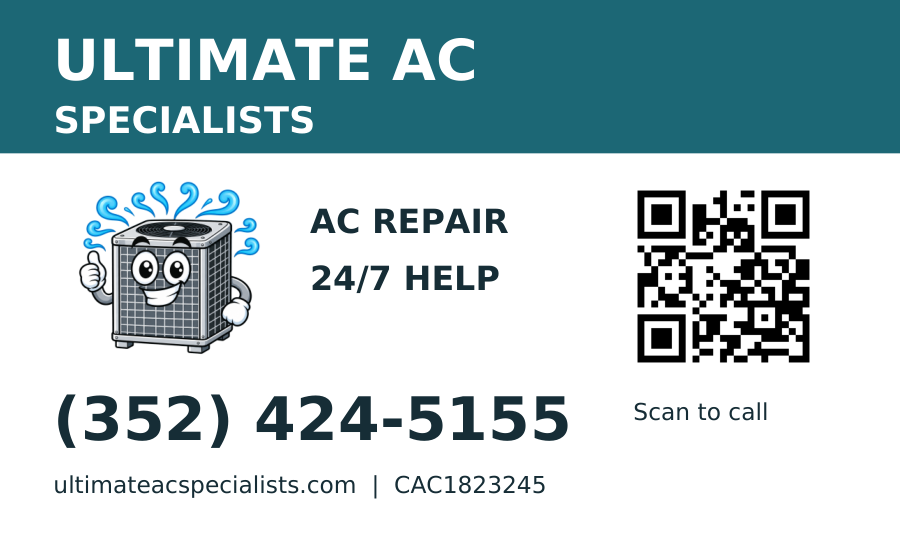 Business card with mascot, phone number, and call QR code.
