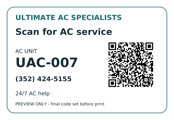 Equipment label preview for AC unit UAC-001.